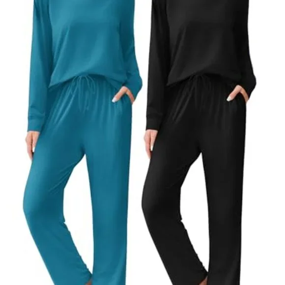 Soft Long Sleeve Pajama Set with Pockets Loungewear Sleepwear Cozy Chic